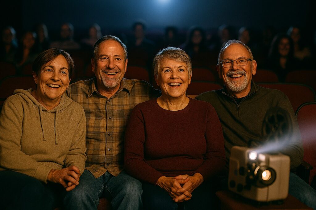 People watching a film