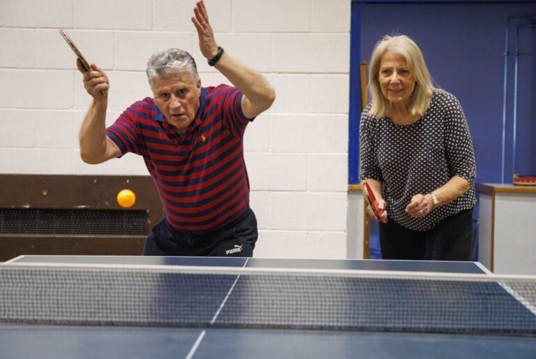 Playing table tennis